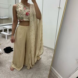 Indowestern 3 piece crop top dupatta and palazzo Indian Pakistani party wear